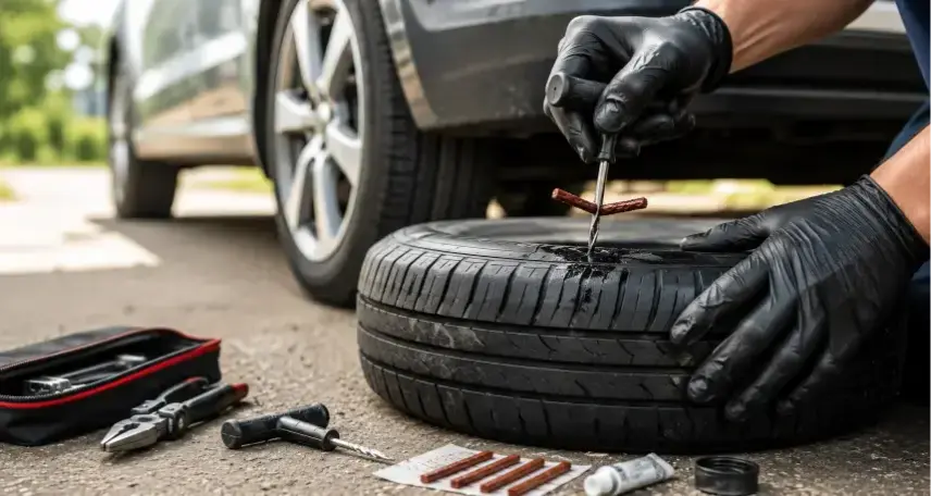 How to patch a tire using a tire plug repair kit with professional tools for a safe and lasting repair.